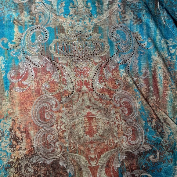 CALSTYLE Tunic Turquoise & Golden Brown Size 2XL - Picture 5 of 8